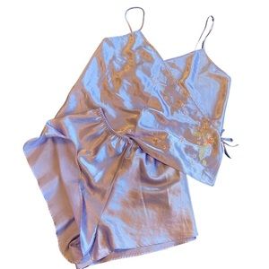 Silky Pastel Purple Embroidered Pajama Set